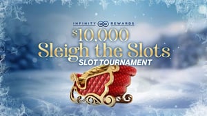 Image of Santa's Sleight with text for $10k Sleight the Slots Slot Tournament.