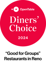 Image of OpenTable Diners' Choice 2024 "Good for Groups" Restaurants in Reno badge.