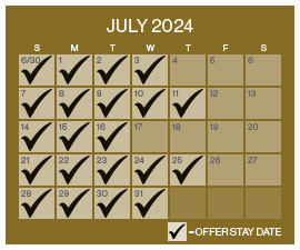 Buy One, Get One Vista Room Hotel Offer Calendar, July 2024