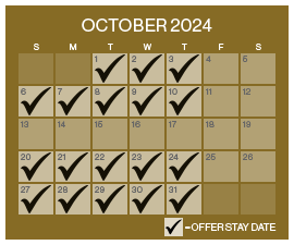 Buy One, Get One Vista Room Hotel Offer Calendar, October 2024