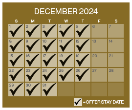 Buy One, Get One Vista Room Hotel Offer Calendar, December 2024