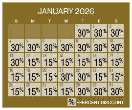 Image of discount rate calendar for Grand Sierra Resort ‌Winter Resort Sale in January 2026.