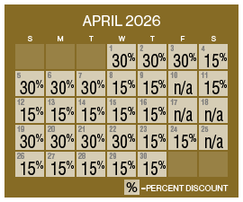 Image of discount rate calendar for Grand Sierra Resort ‌Winter Resort Sale in April 2026.