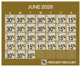 Image of discount rate calendar for Grand Sierra Resort ‌Winter Resort Sale in June 2026.