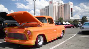Photo of orange classic pick-up parked at Grand Sierra Resort in Reno, NV..